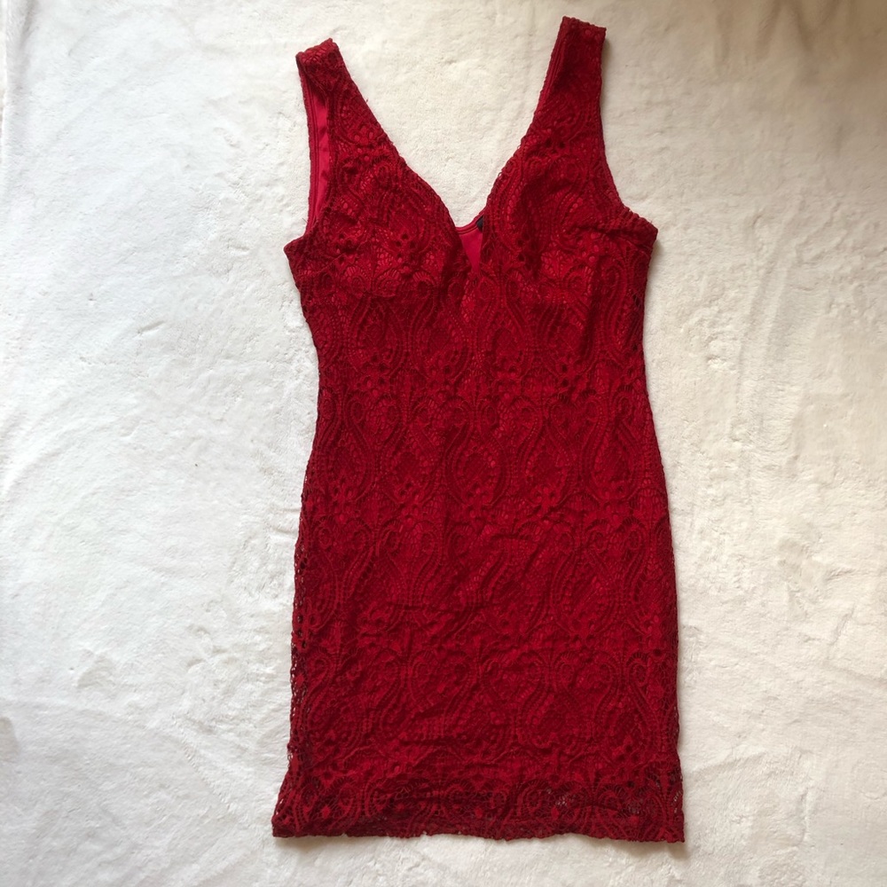 Red fitted lace dress